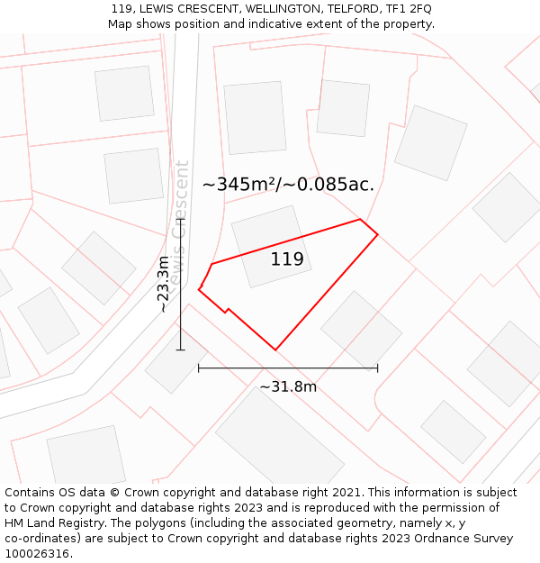 119, LEWIS CRESCENT, WELLINGTON, TELFORD, TF1 2FQ: Plot and title map