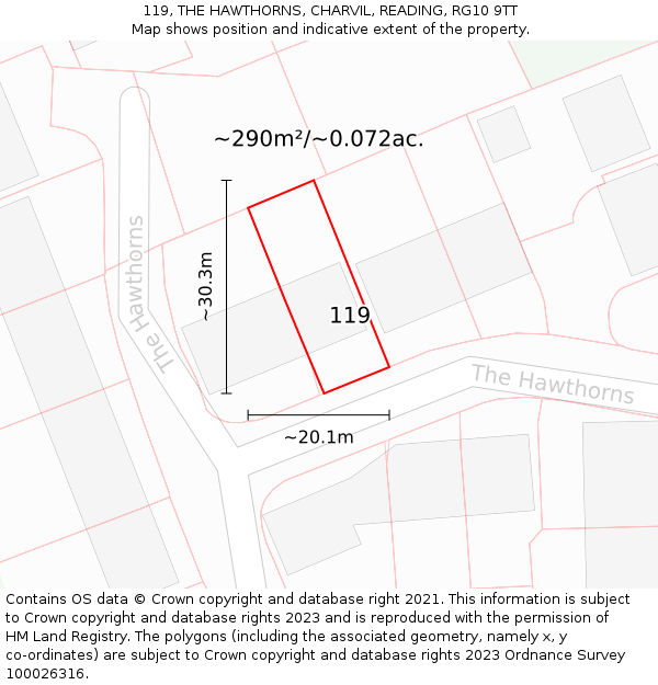 119, THE HAWTHORNS, CHARVIL, READING, RG10 9TT: Plot and title map