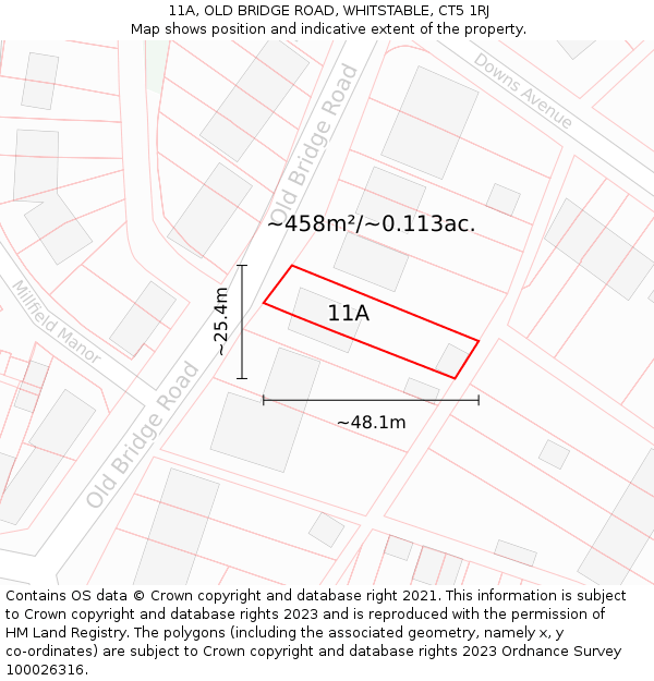 11A, OLD BRIDGE ROAD, WHITSTABLE, CT5 1RJ: Plot and title map