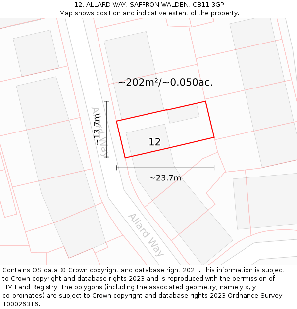 12, ALLARD WAY, SAFFRON WALDEN, CB11 3GP: Plot and title map