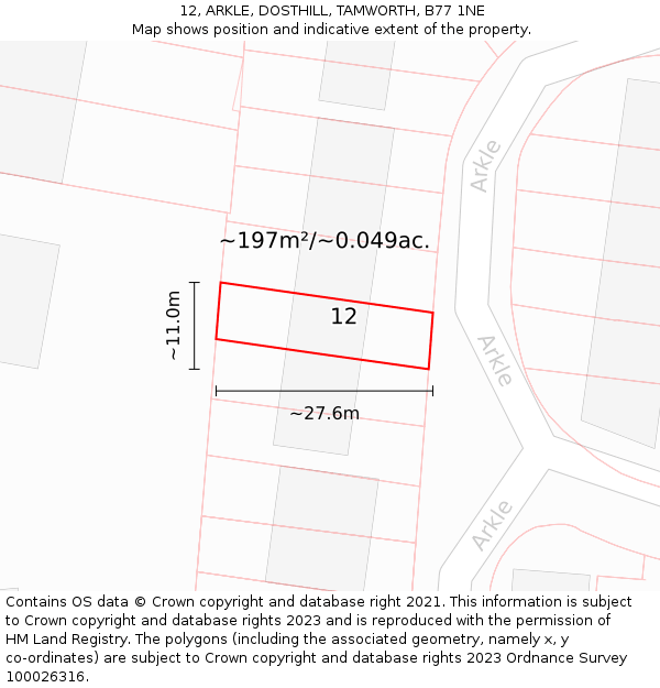 12, ARKLE, DOSTHILL, TAMWORTH, B77 1NE: Plot and title map