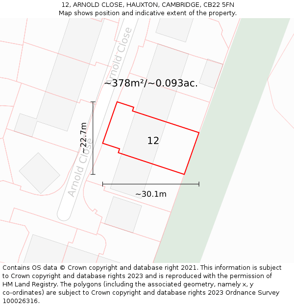 12, ARNOLD CLOSE, HAUXTON, CAMBRIDGE, CB22 5FN: Plot and title map