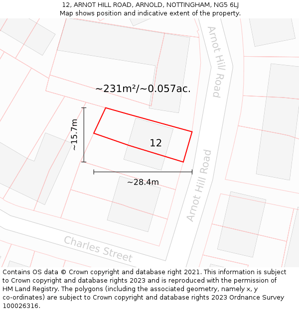 12, ARNOT HILL ROAD, ARNOLD, NOTTINGHAM, NG5 6LJ: Plot and title map