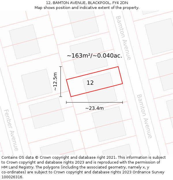 12, BAMTON AVENUE, BLACKPOOL, FY4 2DN: Plot and title map
