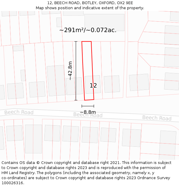 12, BEECH ROAD, BOTLEY, OXFORD, OX2 9EE: Plot and title map