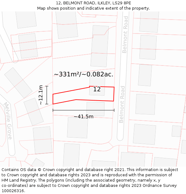 12, BELMONT ROAD, ILKLEY, LS29 8PE: Plot and title map