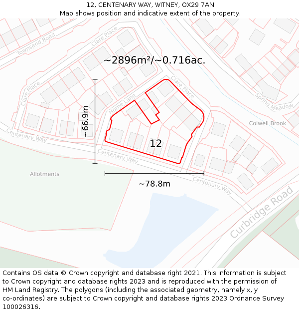 12, CENTENARY WAY, WITNEY, OX29 7AN: Plot and title map