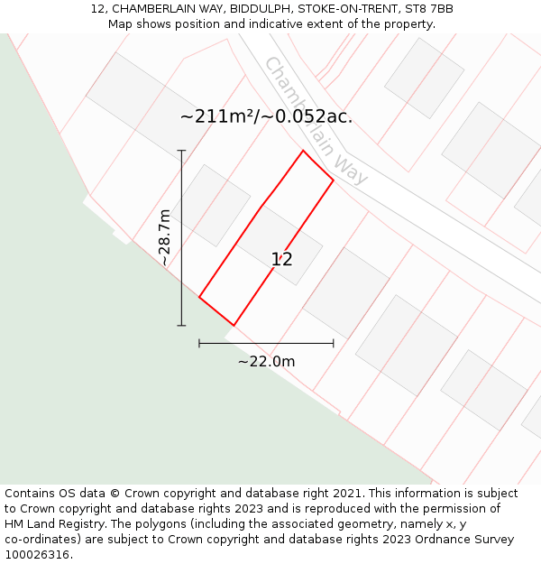 12, CHAMBERLAIN WAY, BIDDULPH, STOKE-ON-TRENT, ST8 7BB: Plot and title map