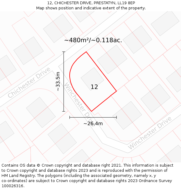 12, CHICHESTER DRIVE, PRESTATYN, LL19 8EP: Plot and title map