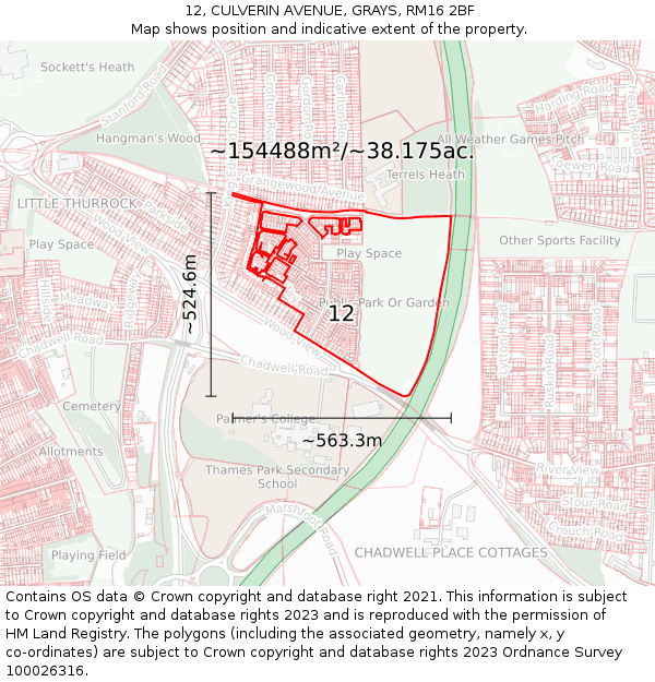12, CULVERIN AVENUE, GRAYS, RM16 2BF: Plot and title map