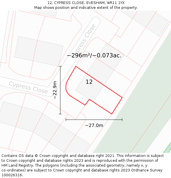 12, CYPRESS CLOSE, EVESHAM, WR11 1YX: Plot and title map