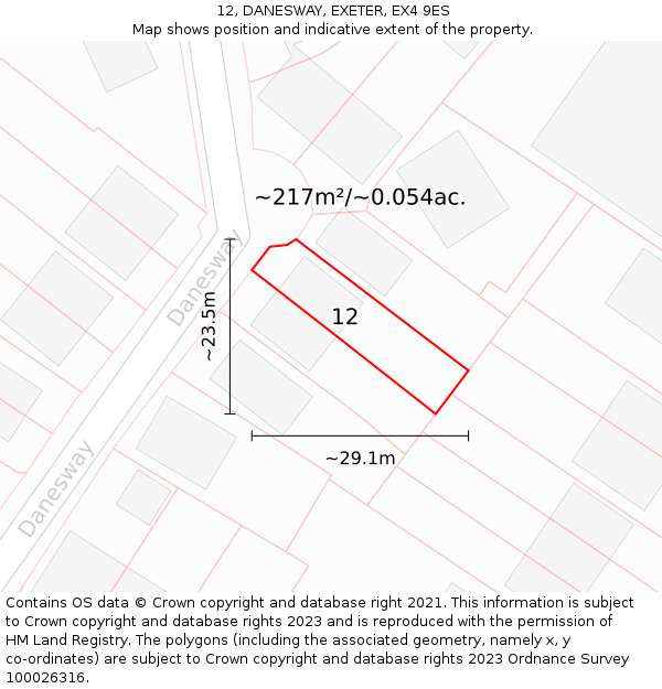 12, DANESWAY, EXETER, EX4 9ES: Plot and title map