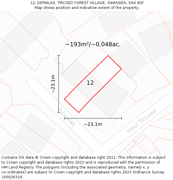 12, DERWLAS, TIRCOED FOREST VILLAGE, SWANSEA, SA4 9SF: Plot and title map