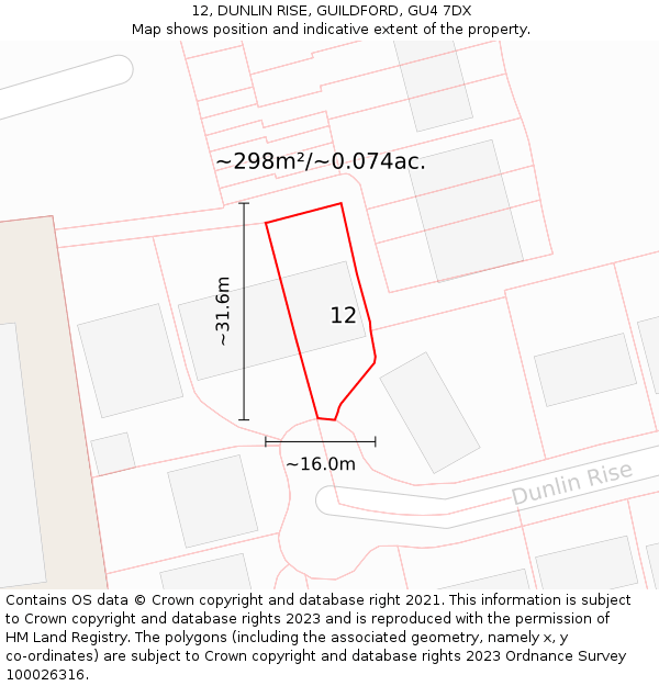 12, DUNLIN RISE, GUILDFORD, GU4 7DX: Plot and title map