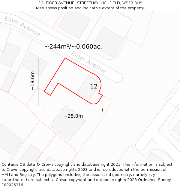 12, EIDER AVENUE, STREETHAY, LICHFIELD, WS13 8UY: Plot and title map