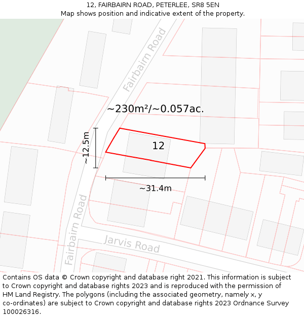 12, FAIRBAIRN ROAD, PETERLEE, SR8 5EN: Plot and title map