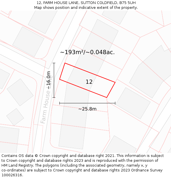 12, FARM HOUSE LANE, SUTTON COLDFIELD, B75 5UH: Plot and title map
