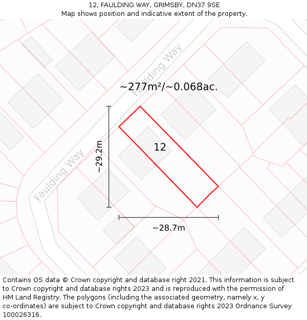 12, FAULDING WAY, GRIMSBY, DN37 9SE: Plot and title map