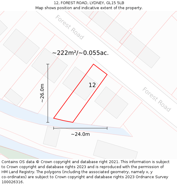 12, FOREST ROAD, LYDNEY, GL15 5LB: Plot and title map
