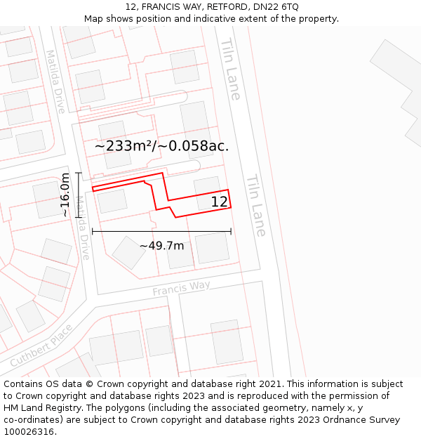 12, FRANCIS WAY, RETFORD, DN22 6TQ: Plot and title map