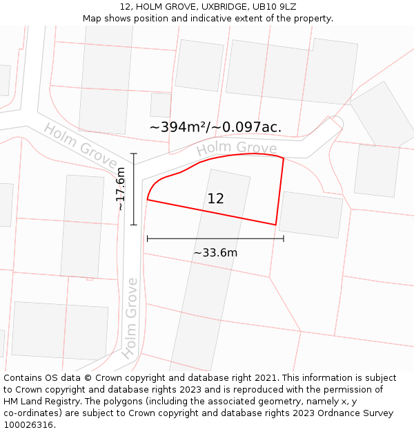 12, HOLM GROVE, UXBRIDGE, UB10 9LZ: Plot and title map