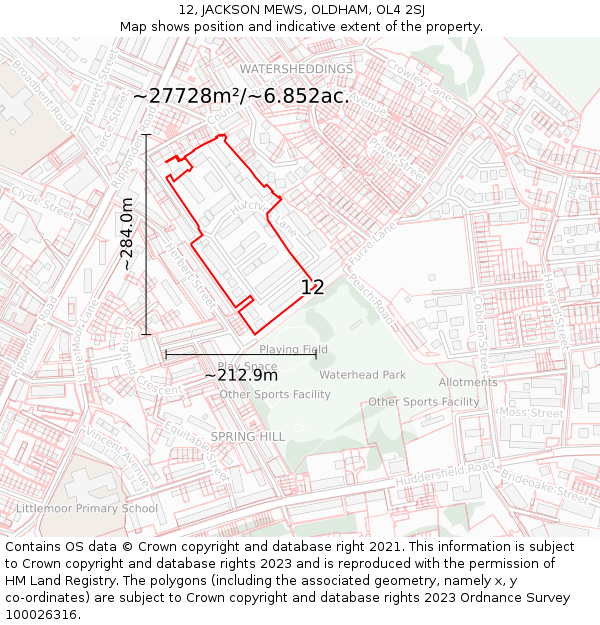 12, JACKSON MEWS, OLDHAM, OL4 2SJ: Plot and title map