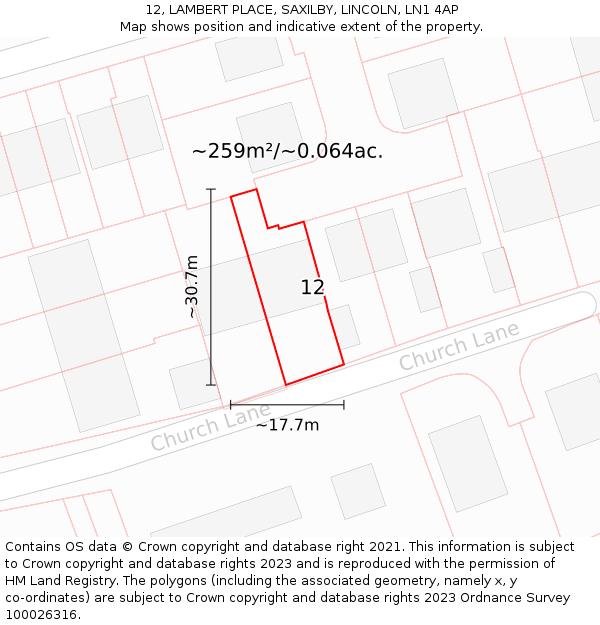 12, LAMBERT PLACE, SAXILBY, LINCOLN, LN1 4AP: Plot and title map