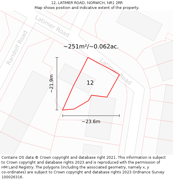 12, LATIMER ROAD, NORWICH, NR1 2RR: Plot and title map