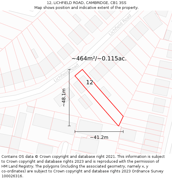 12, LICHFIELD ROAD, CAMBRIDGE, CB1 3SS: Plot and title map
