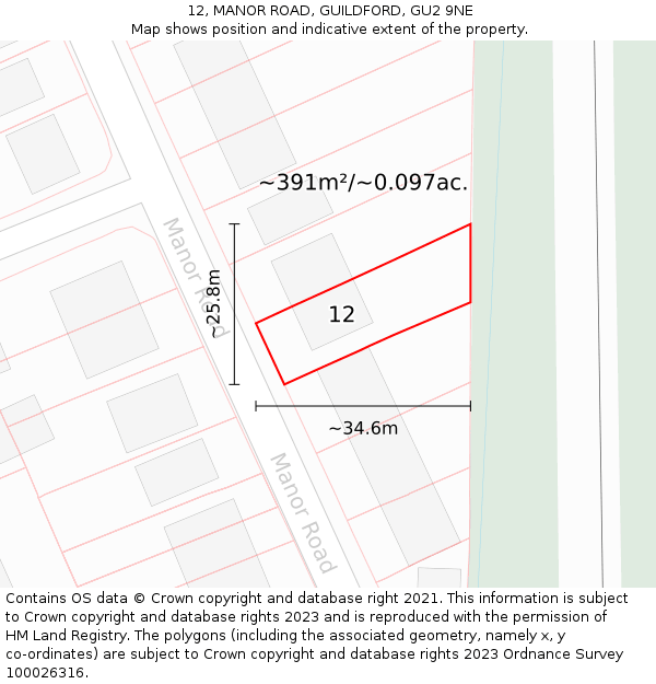 12, MANOR ROAD, GUILDFORD, GU2 9NE: Plot and title map