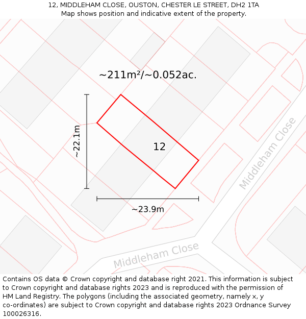 12, MIDDLEHAM CLOSE, OUSTON, CHESTER LE STREET, DH2 1TA: Plot and title map