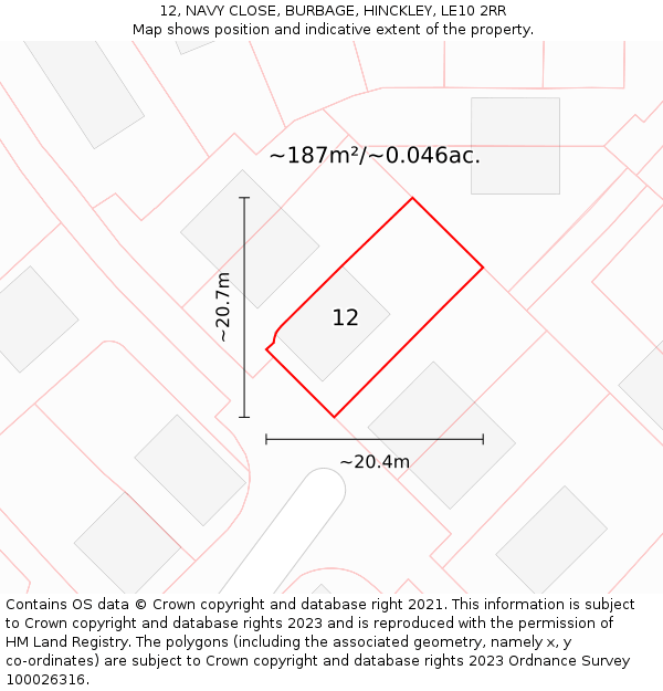 12, NAVY CLOSE, BURBAGE, HINCKLEY, LE10 2RR: Plot and title map