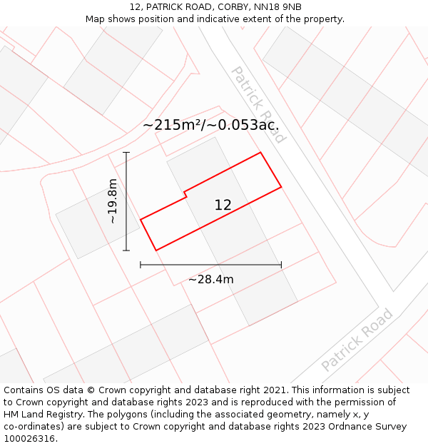 12, PATRICK ROAD, CORBY, NN18 9NB: Plot and title map