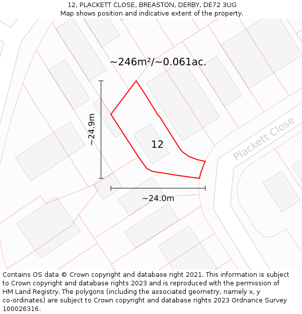 12, PLACKETT CLOSE, BREASTON, DERBY, DE72 3UG: Plot and title map