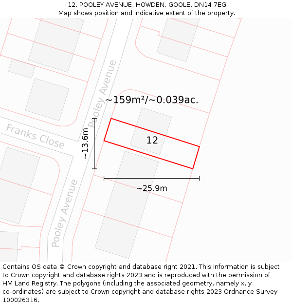 12, POOLEY AVENUE, HOWDEN, GOOLE, DN14 7EG: Plot and title map