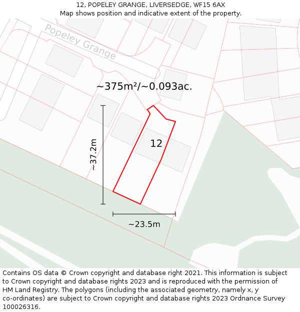 12, POPELEY GRANGE, LIVERSEDGE, WF15 6AX: Plot and title map