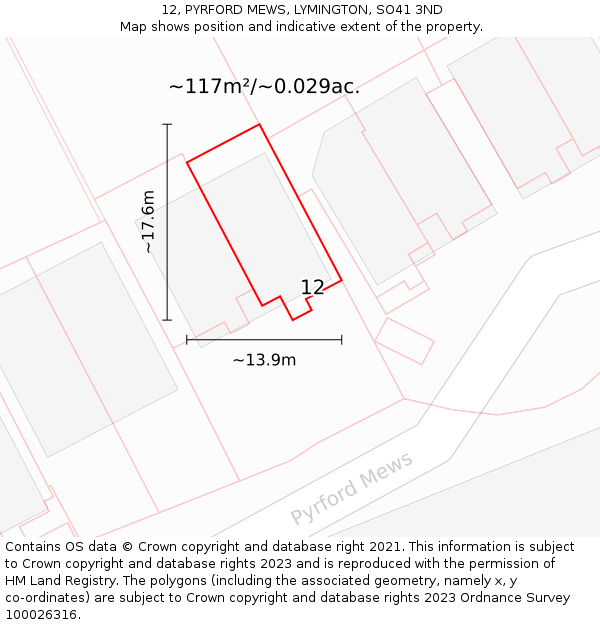 12, PYRFORD MEWS, LYMINGTON, SO41 3ND: Plot and title map