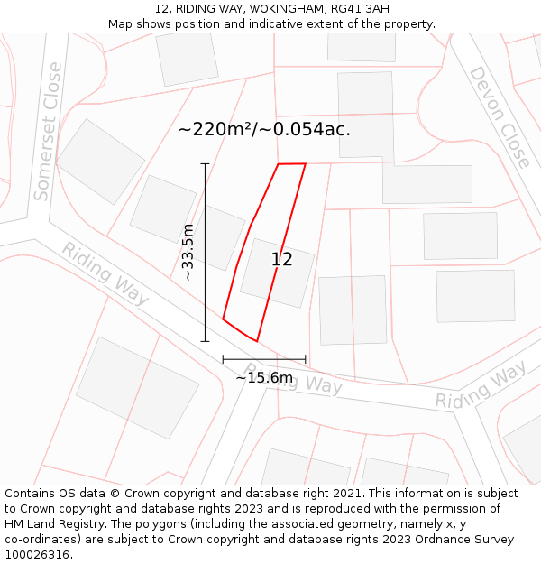 12, RIDING WAY, WOKINGHAM, RG41 3AH: Plot and title map