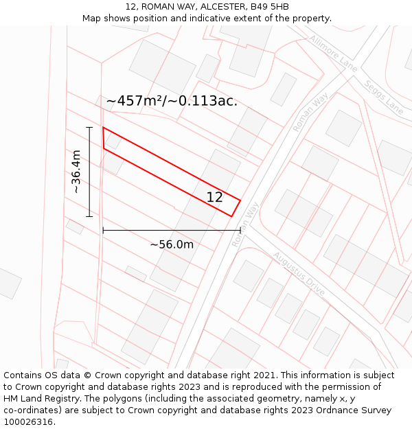 12, ROMAN WAY, ALCESTER, B49 5HB: Plot and title map