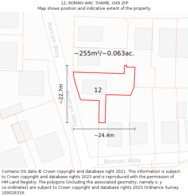 12, ROMAN WAY, THAME, OX9 2FP: Plot and title map