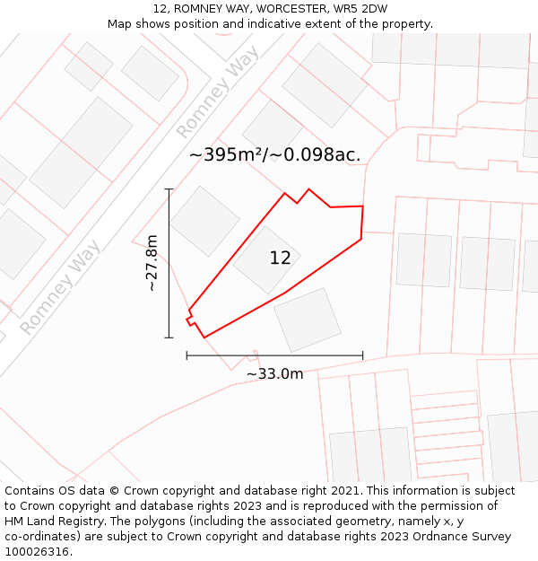 12, ROMNEY WAY, WORCESTER, WR5 2DW: Plot and title map