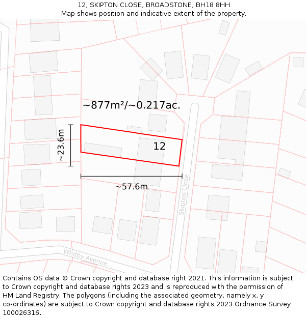 12, SKIPTON CLOSE, BROADSTONE, BH18 8HH: Plot and title map