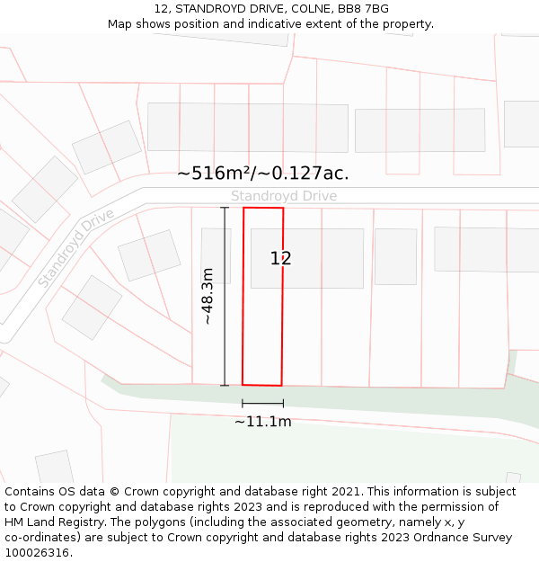 12, STANDROYD DRIVE, COLNE, BB8 7BG: Plot and title map