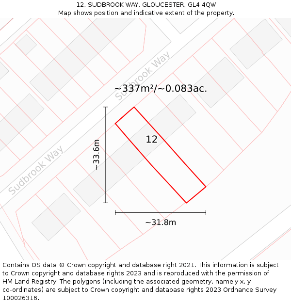 12, SUDBROOK WAY, GLOUCESTER, GL4 4QW: Plot and title map