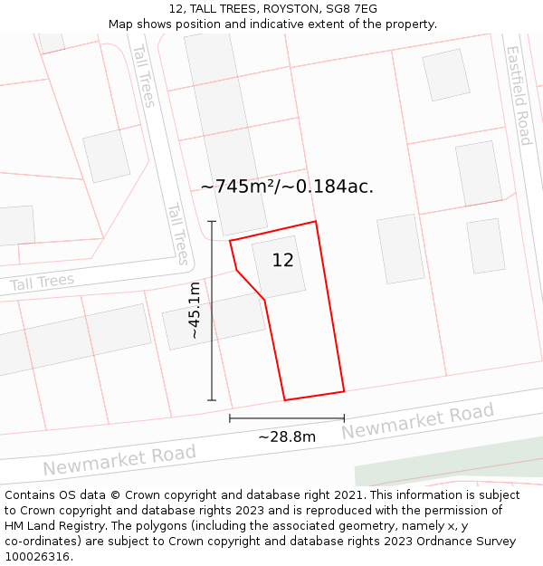 12, TALL TREES, ROYSTON, SG8 7EG: Plot and title map