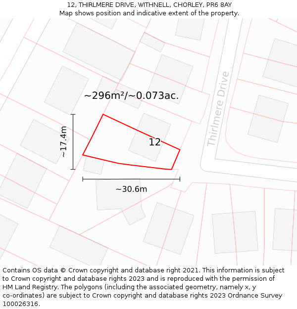12, THIRLMERE DRIVE, WITHNELL, CHORLEY, PR6 8AY: Plot and title map