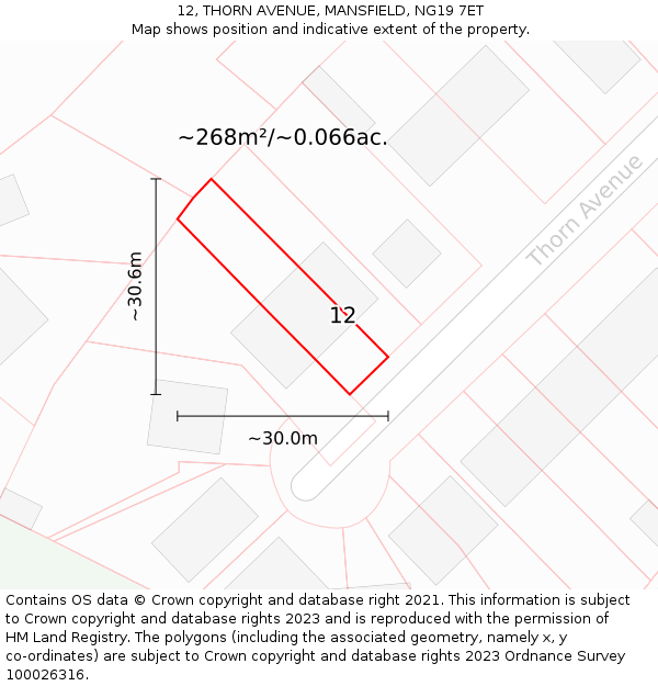 12, THORN AVENUE, MANSFIELD, NG19 7ET: Plot and title map