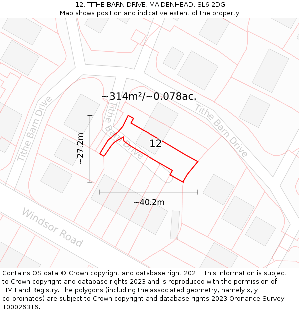 12, TITHE BARN DRIVE, MAIDENHEAD, SL6 2DG: Plot and title map