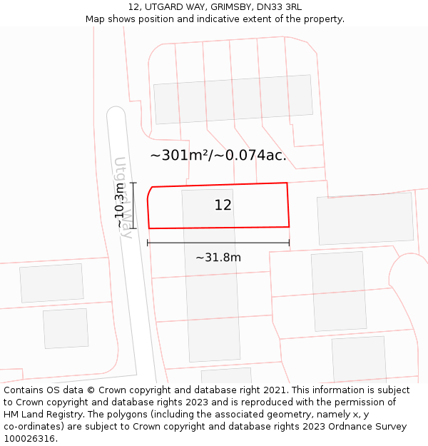 12, UTGARD WAY, GRIMSBY, DN33 3RL: Plot and title map