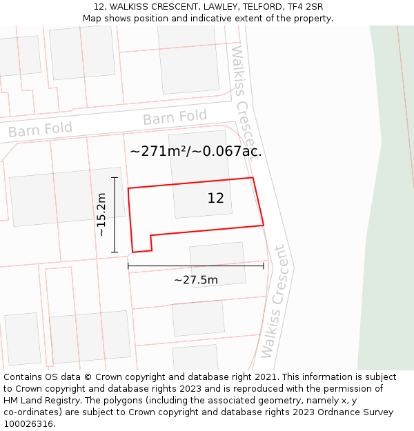 12, WALKISS CRESCENT, LAWLEY, TELFORD, TF4 2SR: Plot and title map
